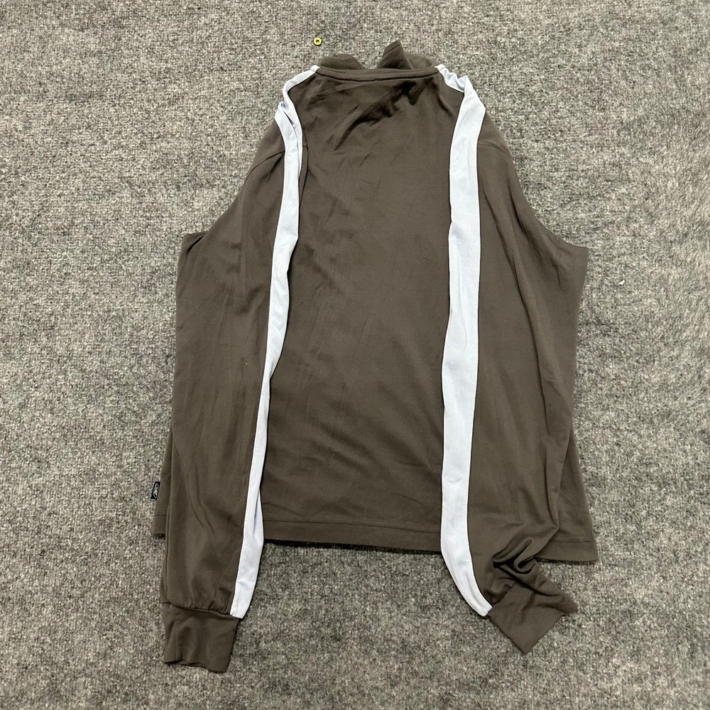 Reebok Track Jacket Womens Size M Brown White Stripe Full Zip Athletic Mock Neck